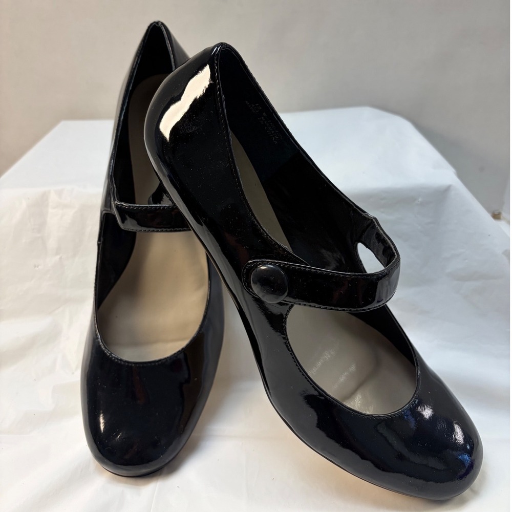 Array Womens Black Patent Leather Mary Jane Pumps Kitten Heel Size 12W